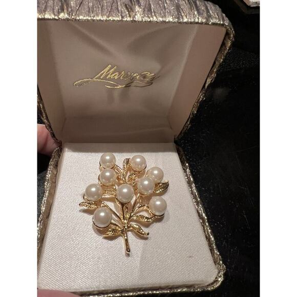 Marvella Vintage Tree Of Life Gold Faux Pearl Brooch Signed - Picture 1 of 6